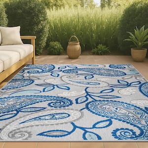 Julien Paisley High-Low Blue/Light Gray 4 ft. x 6 ft. Indoor/Outdoor Area Rug