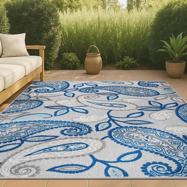 ラグ・カーペット ACME Furniture NATIVE RUG NAVY JONATHAN Y Gordes Paisley High-Low Light Gray/Blue 8 ft. x 10 ft