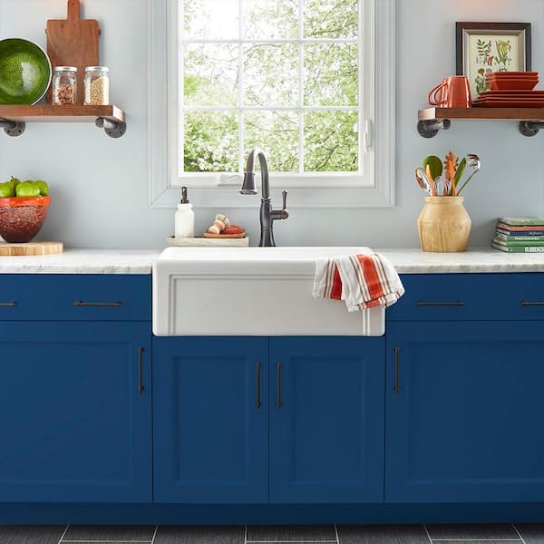 Behr Premium 1 Gal S H 580 Navy Blue Urethane Alkyd Satin Enamel Interior Exterior Paint 793001 - Navy Paint Colors For Kitchen Cabinets