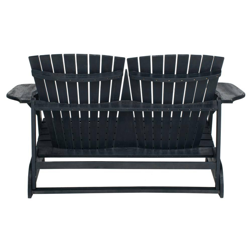 Transitional Black Acacia Adirondack Loveseat Bench, 57"