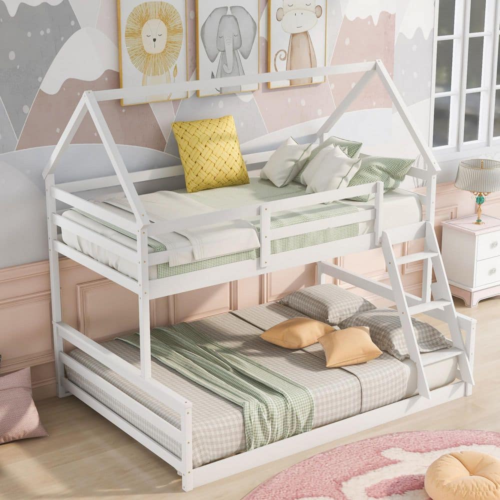 Dorel Living Sierra Traditional Wood Twin Triple Bunk Bed in White 
