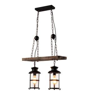 21.5 in. 2-Light Brown Retro Industrial Creative Metal Pendant Light with Glass Shade