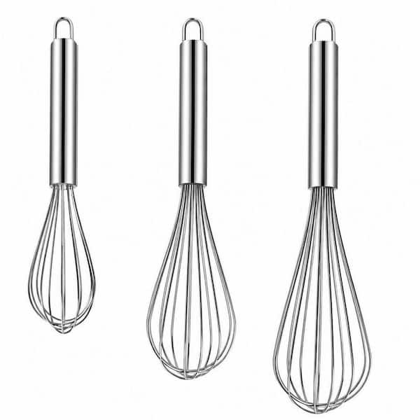 Stainless Steel Whisk Set, 3-Pack Kitchen Whisks for Mixing, Beating, and Cooking