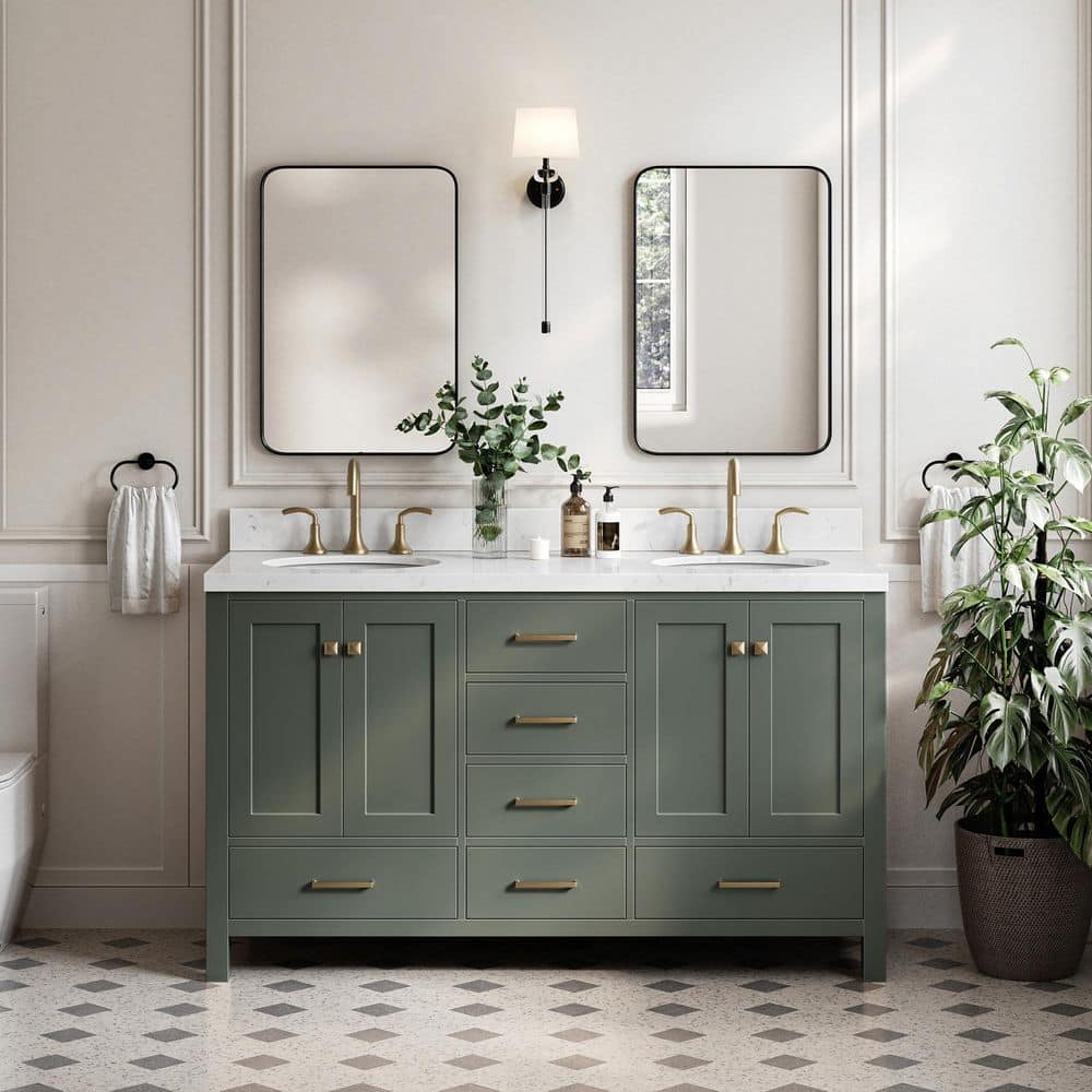 Cambridge 60 in. Double Sink Floating Bathroom Vanity in Vintage Sage Green with Carrara White Quartz Top price history on PriceWatchPro