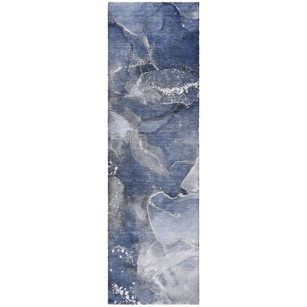 Dream Shag Premium Machine Washable Abstract ADS518 Navy 2 ft. x 7 ft. Runner Rug