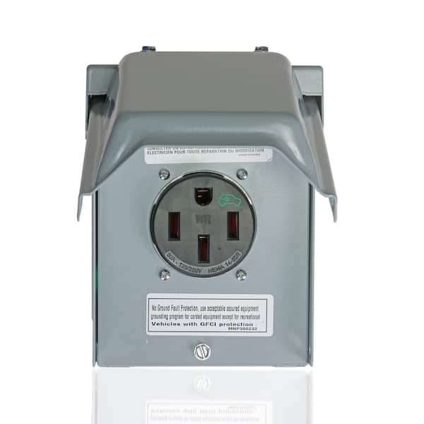 50-Amp Outdoor EV Charging Outlet with Metal Weather-Resistant Cover, Surface Mount