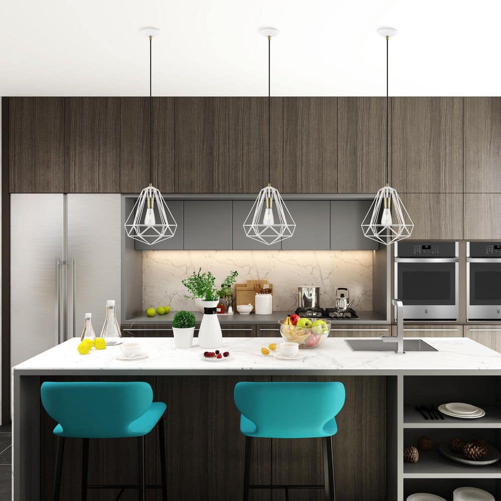 Knox Mini Pendant in Textured White with Antique Brass Accents