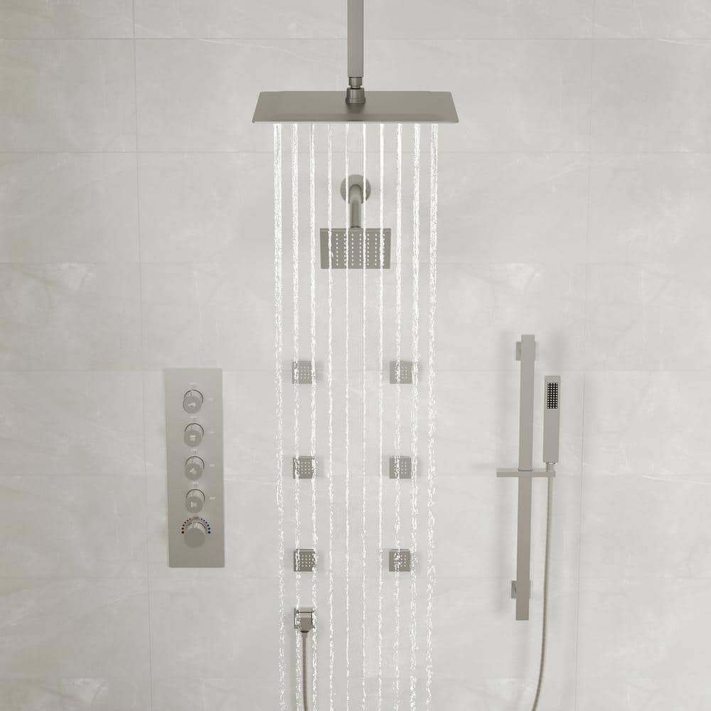 DualJetSpa 16" & 6" Brushed Nickel Dual Shower Head System with Body Jets