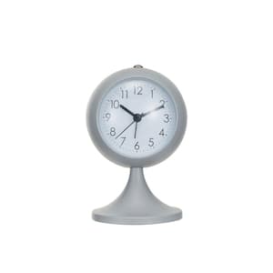 White Analog Round Metal Table Clock with Alarm