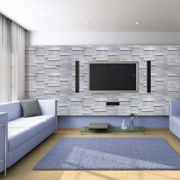 3D Falkirk Retro 1/100 in. x 39 in. x 19 in. White Grey Faux Oak Steps PVC Decorative Wall Paneling (10-Pack)