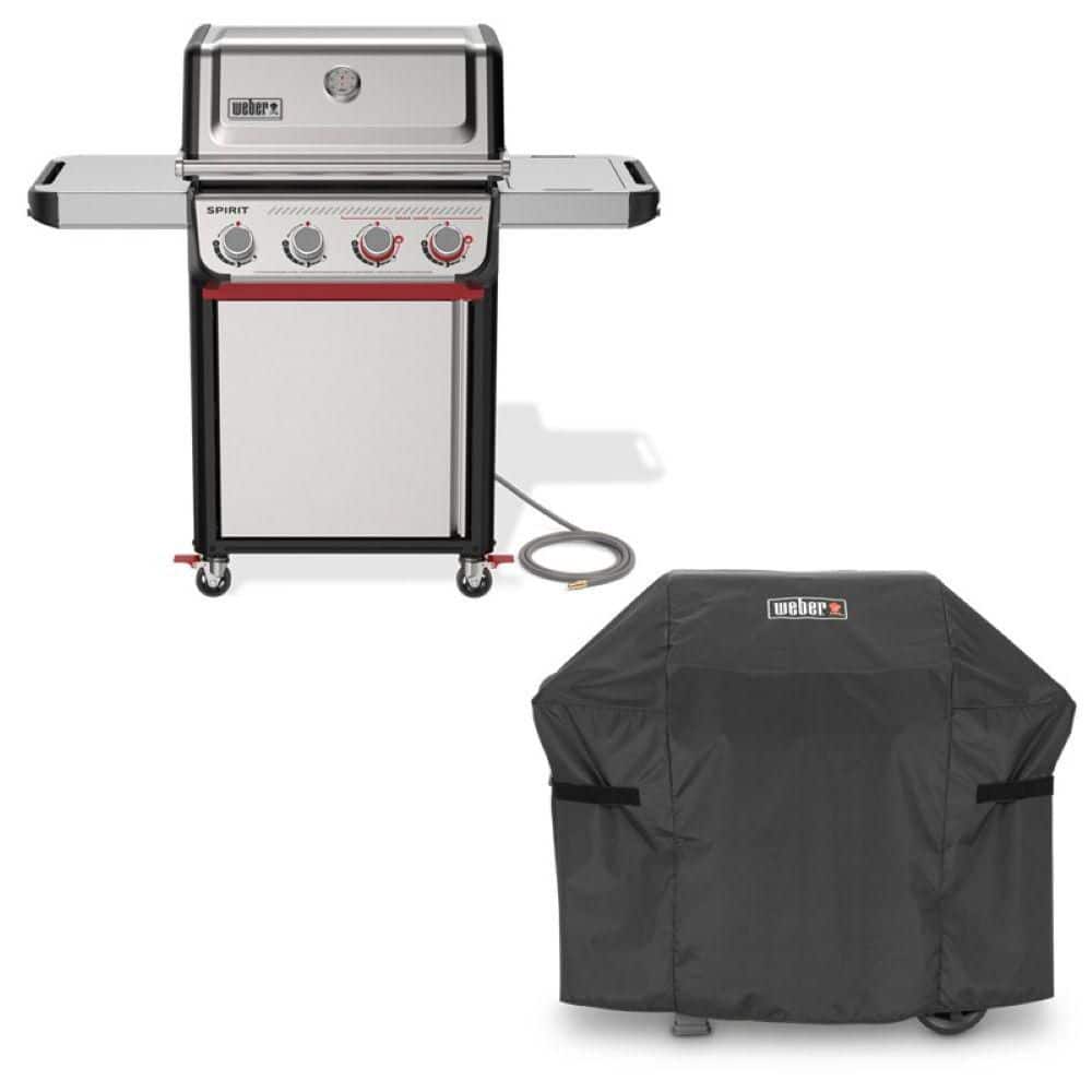 Spirit S-425C 4-Burner Natural Gas Grill in Stainless Steel with Sear Zone with Premium Grill Cover