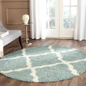 Dallas Shag Light Blue/Ivory 6 ft. x 6 ft. Round Geometric Area Rug