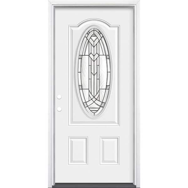 Masonite 36 in. x 80 in. Chatham 3/4 Oval-Lite Right-Hand Inswing Primed Steel Prehung Front Exterior Door with Brickmold