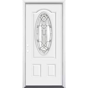 36 in. x 80 in. Chatham 3/4 Oval-Lite Right-Hand Inswing Primed Steel Prehung Front Exterior Door with Brickmold