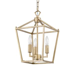 Buelex 10 in. 3-Light Indoor Satin Gold Finish Chandelier with Light Kit