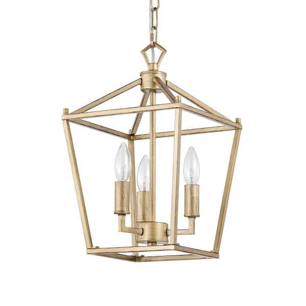 Warehouse of Tiffany Buelex 10 in. 3-Light Indoor Satin Gold Finish Chandelier with Light Kit