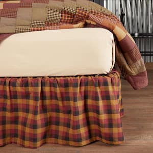 Heritage Farms 16 in. Burgundy Mustard Black Primitive Check Twin Bed Skirt