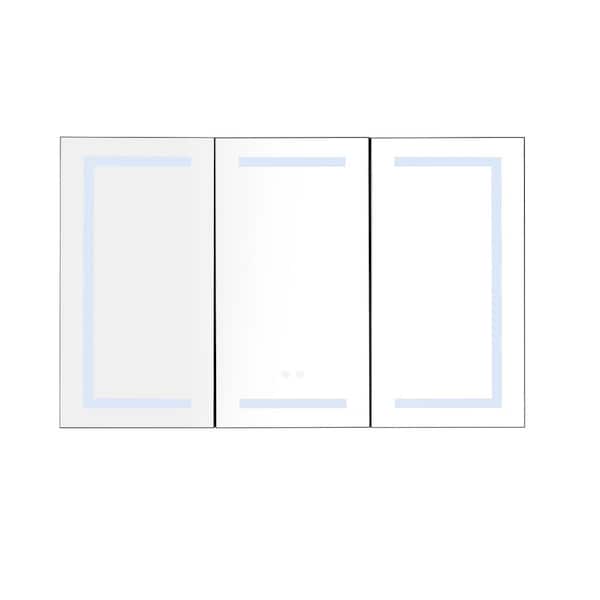 XUJMK 48 in. W x 30 in. H Rectangular Frameless Wall Bathroom Vanity Mirror in Black LED Defogger Bathroom Cabinet Mirror