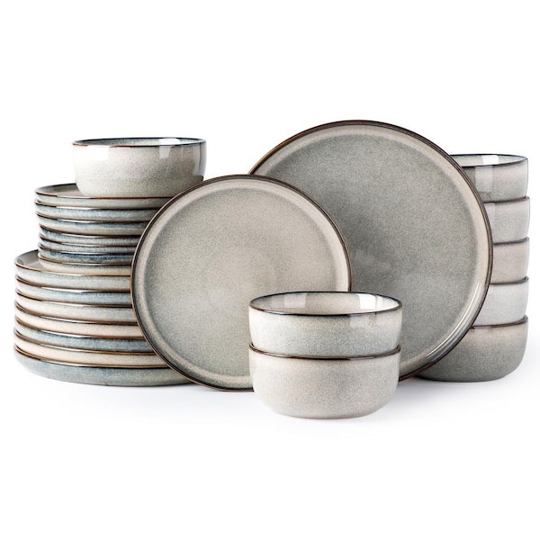 24-Piece Modern Dinner Set, Ceramic Dinnerware Sets, Scratch Resistant Dishes, Plates, Bowls Sets, Gray(Service for 8)