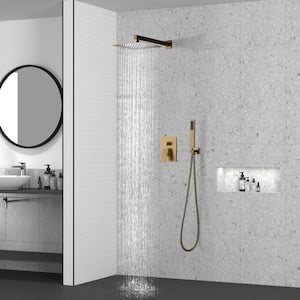 1-Spray Patterns with 10 in. Wall Mount Dual Shower Heads with Hand Shower Faucet in Brushed Gold (Valve Included)