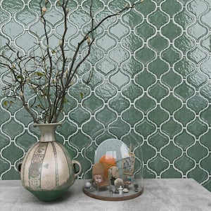Classic Green 10.36 in. x 9.38 in. Arabesque Glossy Glass Mosaic Tile (6.8 sq. ft./Case)