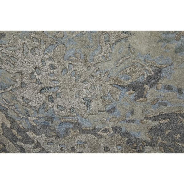 2 ft. x 15 ft. Gray, Tan, Green Abstract Area Rug