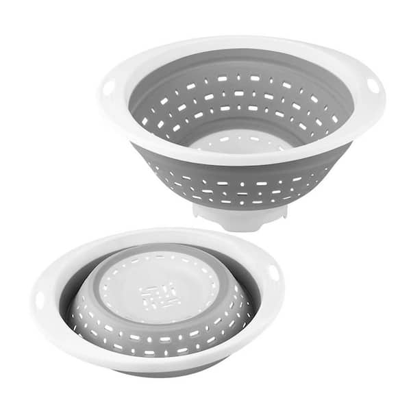 Collapsible 5 Quart Gray Plastic Colander Strainer Kitchen Drainer Basket with Foldable Space Saving Design