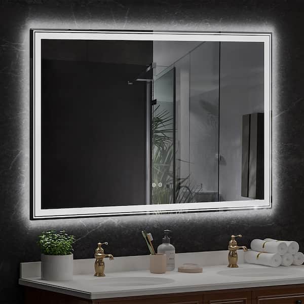 ANGELES HOME 55 in. W x 36 in. H Large Rectangular Frameless Anti-Fog Memory Wall Front and Back LED Bathroom Vanity Mirror w/Light