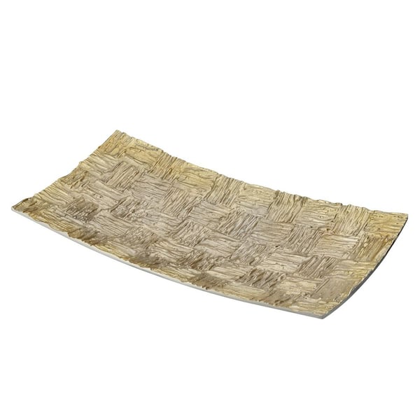 Unbranded 19-3/4" L x 9-3/4" W x 2-1/2" H, Gold Hand Made Cast Aluminum Rectangle Large Tray, Serving Platter For Home Decor.