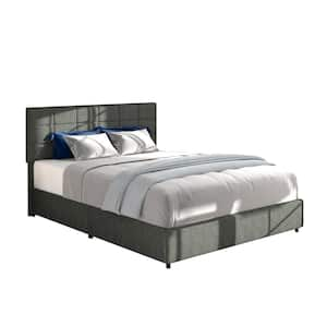 Vera Gray Linen Upholstered Metal Frame Queen Size Platform Bed with 4 Drawers