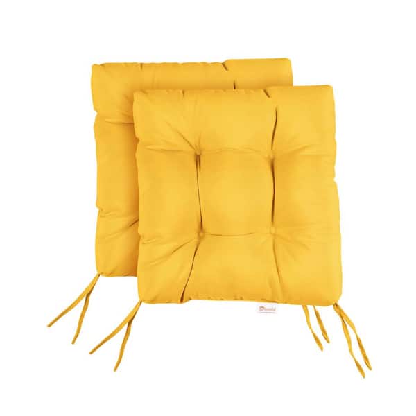 SORRA HOME Sunbrella Canvas Sunflower Tufted Chair Cushion Square Back 16 x 16 x 3 (Set of 2)