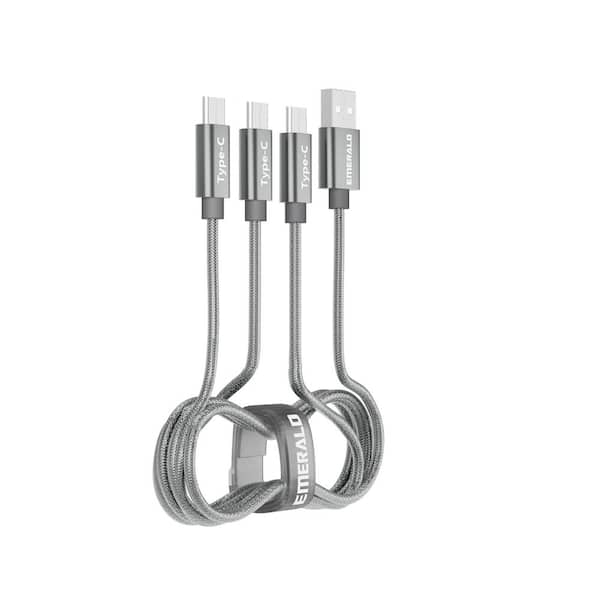 6Ft 3-in-1 Type C Braided Charging Cable Gray