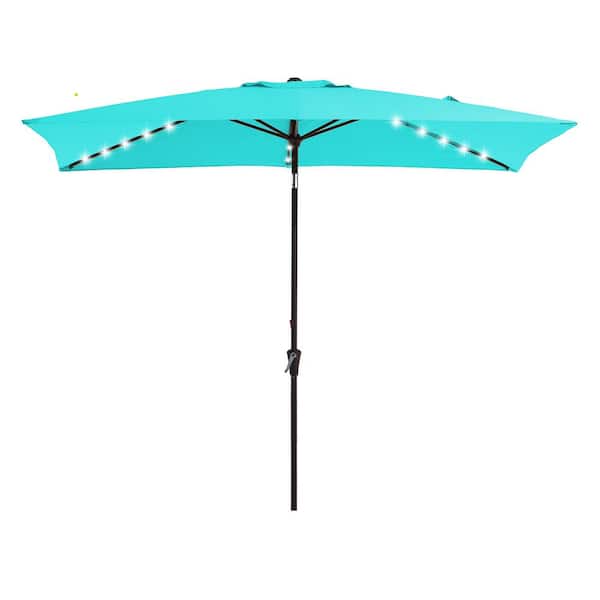 JEAREY 6.5 x 10 ft. Market Solar LED Lighted Tilt Patio Umbrella Rectangular Outdoor Umbrella in Peacock Blue