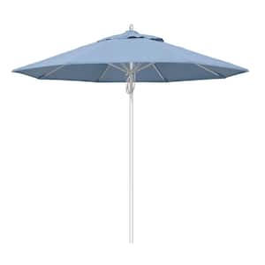 9 ft. Silver Aluminum Commercial Fiberglass Ribs Market Patio Umbrella and Pulley Lift in Air Blue Sunbrella