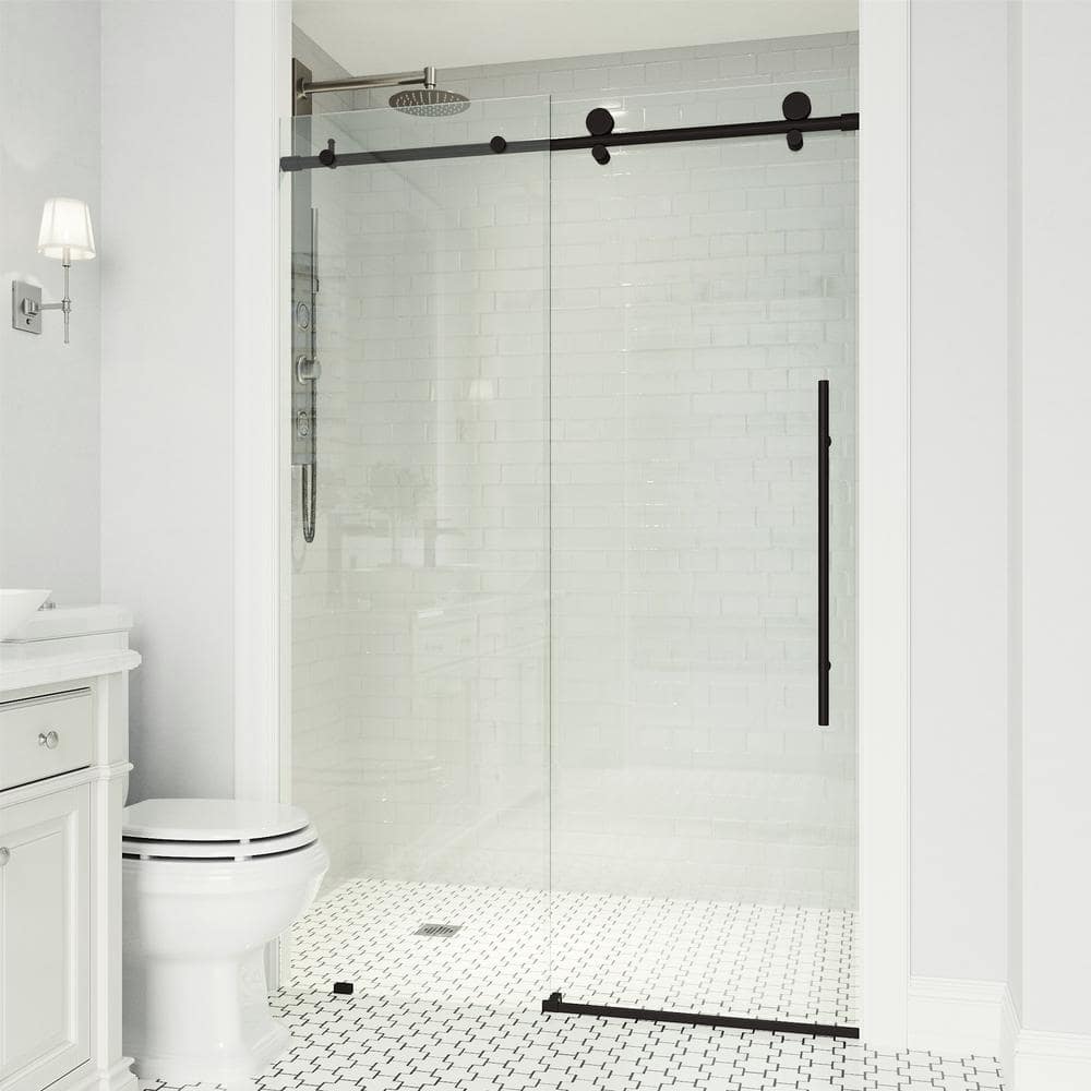 Matte Black Frameless Sliding Shower Door with Clear Glass