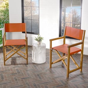 Cukor Classic Vintage Outdoor Acacia Wood Folding Director Chair with Canvas Seat, Orange/Teak Brown (Set of 2)