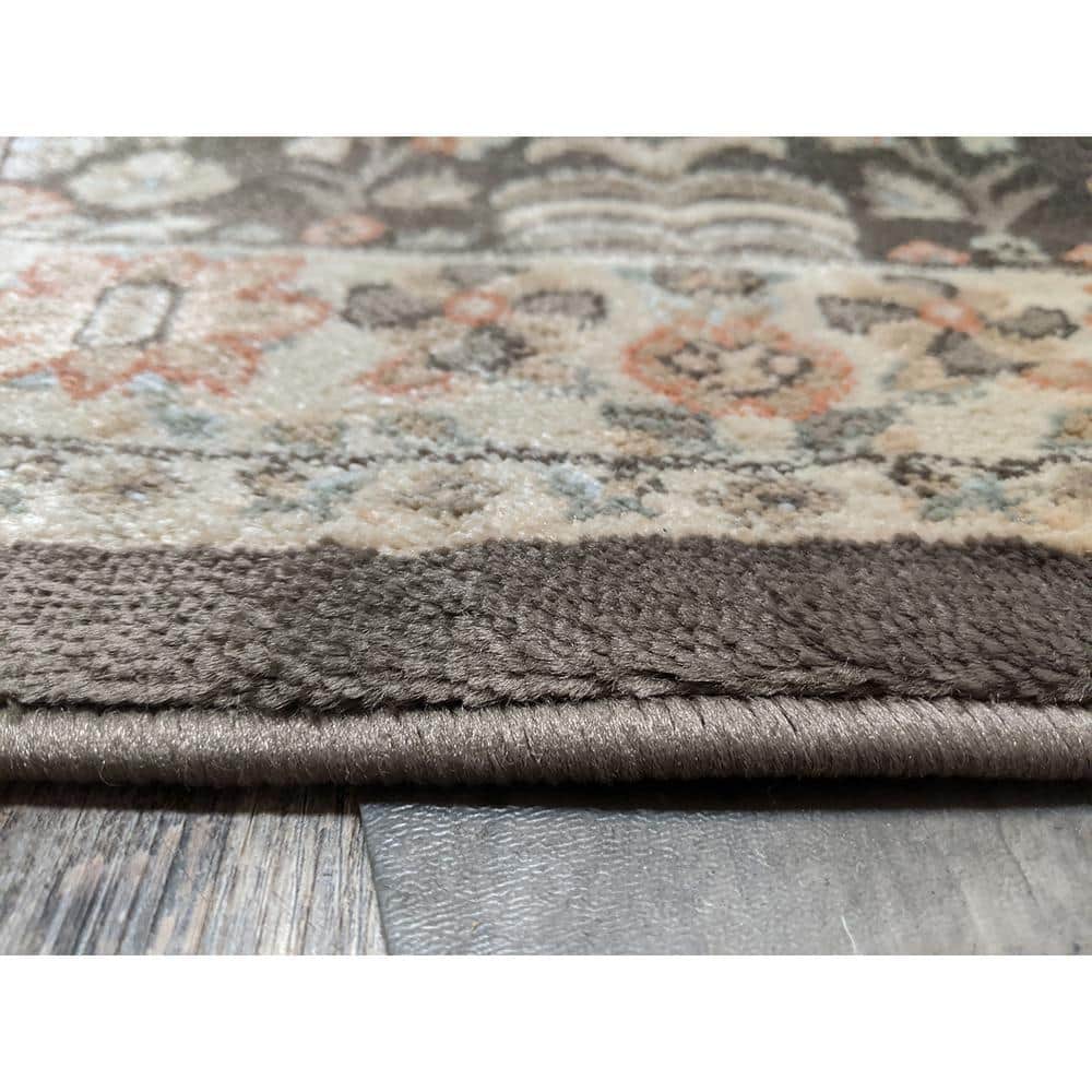 Garda Brown Round Synthetic Oriental Floral Area Rug