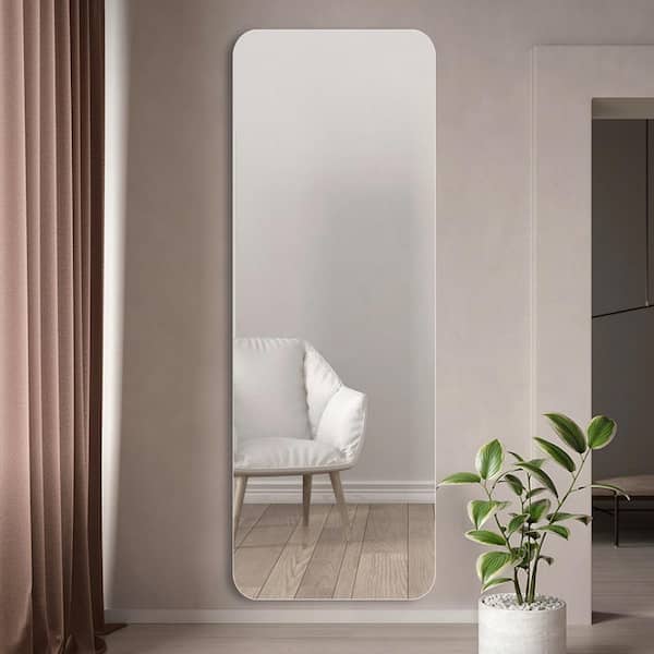 Silver 56 in. W x 15 in. H Full Length Mirror Wall-Mounted Round