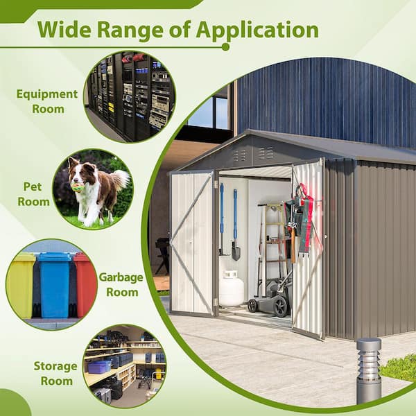 Misopily 8 ft. x 10 ft. Black Metal Outdoor Storage Shed