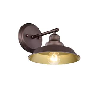 1-Light Brown Round Hardwired Outdoor Wall Lantern Sconce Porch Light