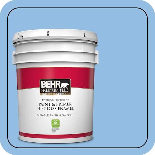 BEHR PREMIUM PLUS 5 gal. #P520-3 Toile Blue Hi-Gloss Enamel Interior/Exterior Paint & Primer