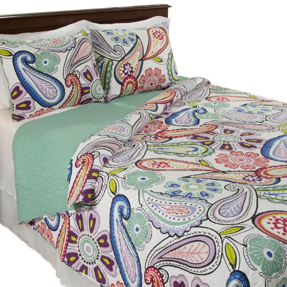 King Size Multicolor Paisley Microfiber Quilt Set