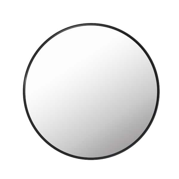 FORCLOVER Modern 24 in. W x 24 in. H Round Aluminum Framed Wall Mounted Bathroom Vanity Mirror in Black