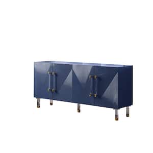 Hyrum 65 in. Navy High Gloss with Gold Accent Modern-Sideboard