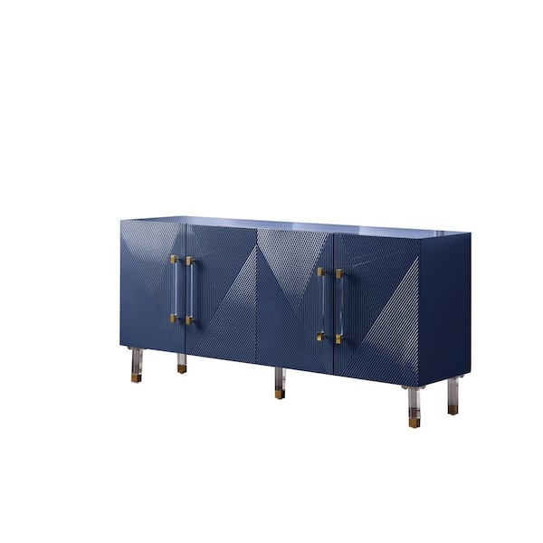 Best Master Furniture Hyrum 65 in. Navy High Gloss with Gold Accent Modern-Sideboard