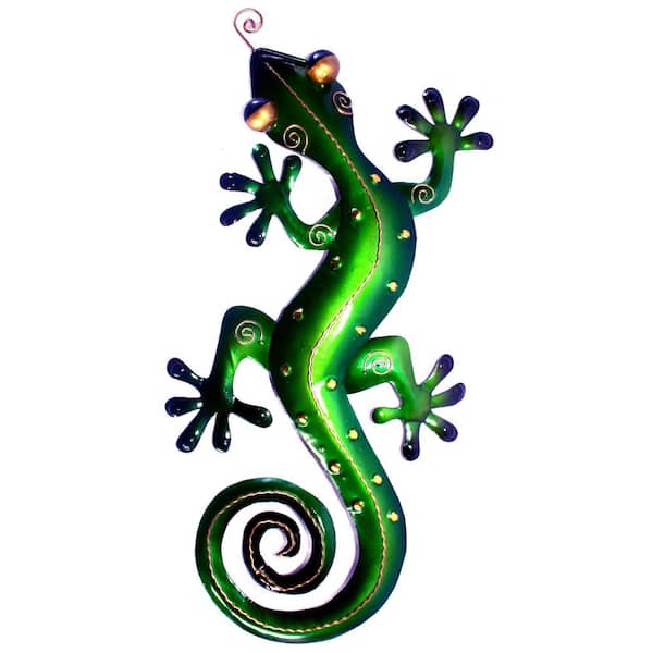 Unbranded Iron Green Gecko Wall Decor Small
