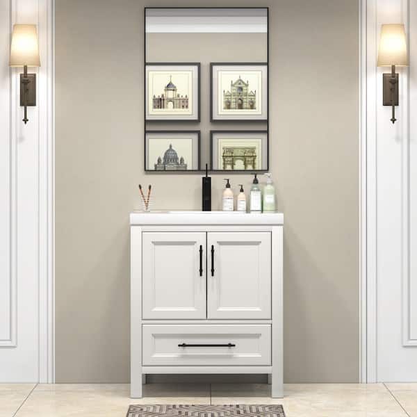 VIV 30 in. W x 20 in. D x 35 in. H Single Sink Freestanding Bath Vanity in White with White Acrylic Top