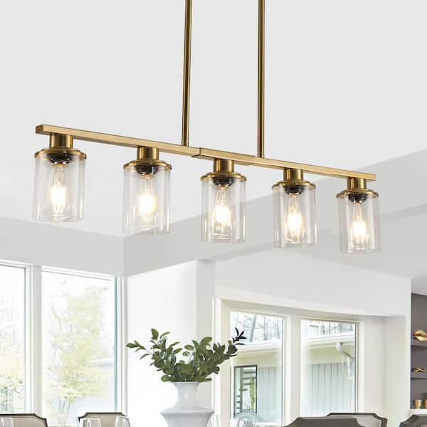 Lasaideal 5-Light Gold Luxury Pendant Light Chandelier with Clear Glass Shades with No Bulbs Included