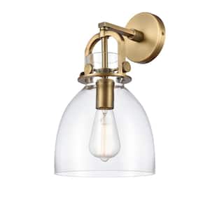 Newton Bell 1-Light Brushed Brass Wall Sconce with Clear Glass Shade