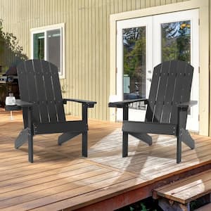Black Recyled Plastic Weather-Resistant Adirondack Chair with Cup Holder (2-Pack)